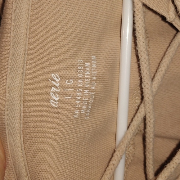 Aerie Hooded Lace up Light Pink Rose Oversized Sweatshirt Hoodie L - Picture 5 of 6